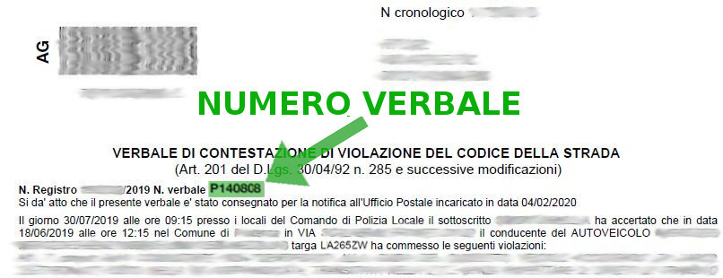 Immagine che descrive come recuperare il numero verbale