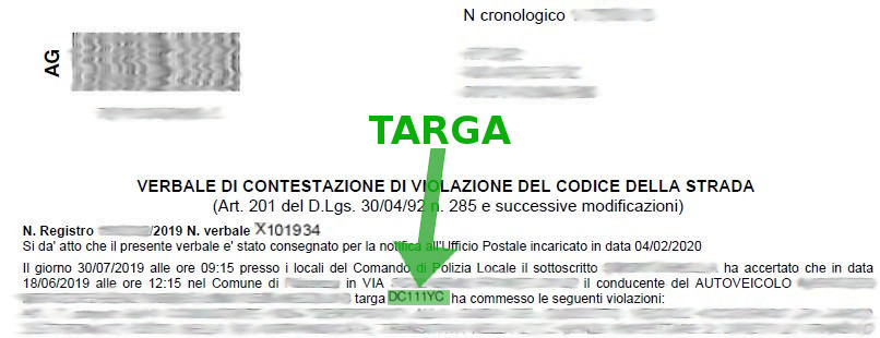 Immagine che descrive come recuperare la targa